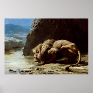 Poster Briton Riviere : The King Drinks, 1881, Lion