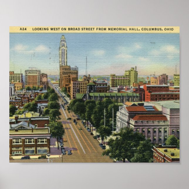 Poster Broad St, Columbus, Ohio Vintage (Devant)