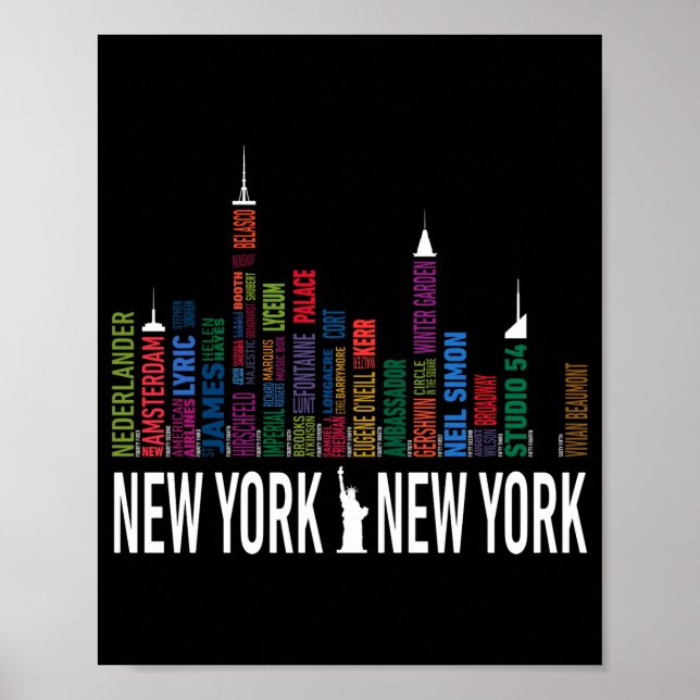 Poster Broadway Theaters New York Skyline  (Devant)