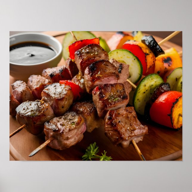 Poster brochettes de viande grillée et kébab de chichi (Devant)