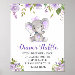 Poster Brocheuse Raffle violet éléphant bébé fille douche