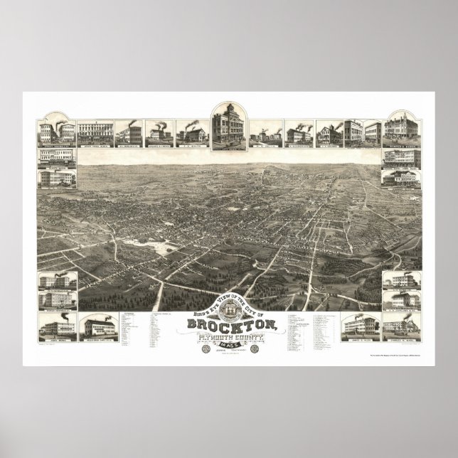 Poster Brockton, MA Carte panoramique - 1882 (Devant)