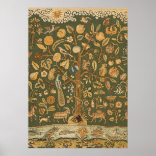 Poster Broderie Anglaise Ancienne Arbre de Vie & Licorne
