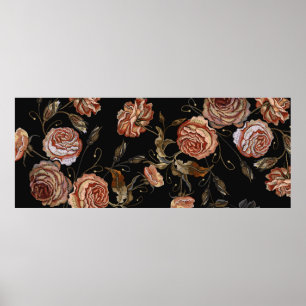 Poster Broderie bourgeons vintages de motif rose