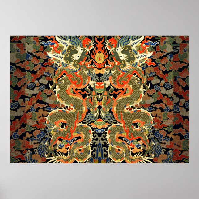 Poster broderie colorée de dragon asiatique chinois (Devant)