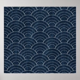 Poster Broderie Sashiko : Indigo Motif japonais.