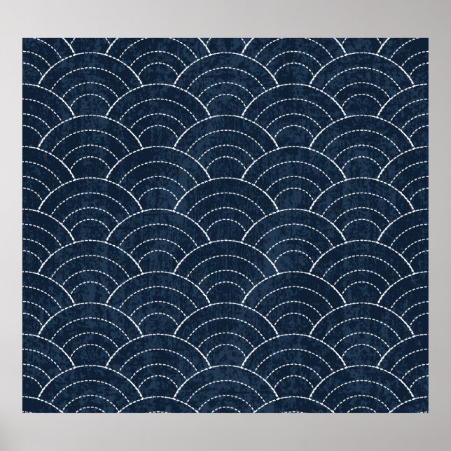 Poster Broderie Sashiko : Indigo Motif japonais. (Devant)