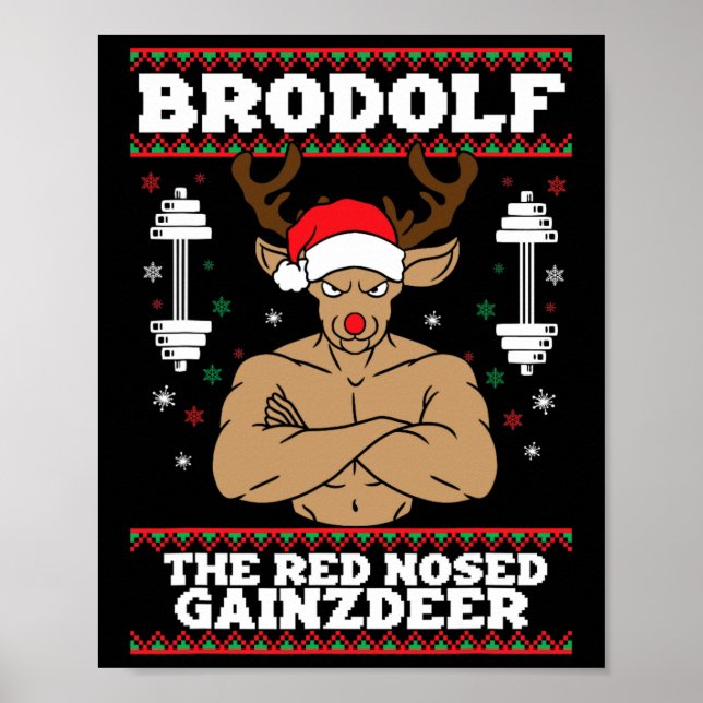 Poster Brodolf Funny Christmas Buff Reindeer Gym Bodybuil (Devant)