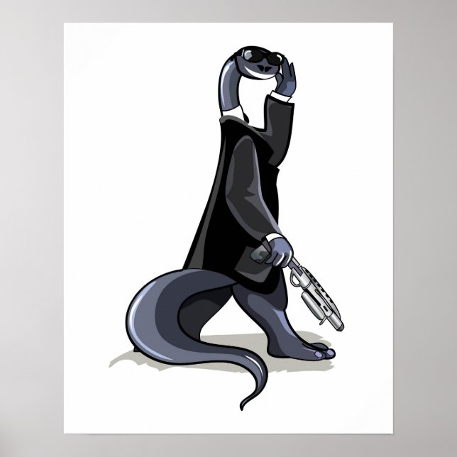 Poster Brontosaurus Habillé Comme Un Personnage De Film. (Devant)
