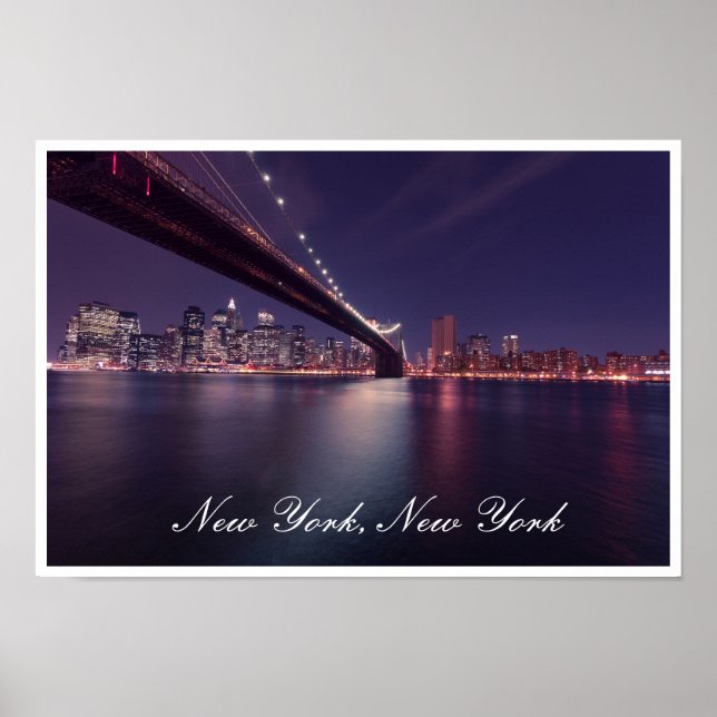 Poster Brooklyn Bridge à la nuit, East River, Manhattan (Devant)