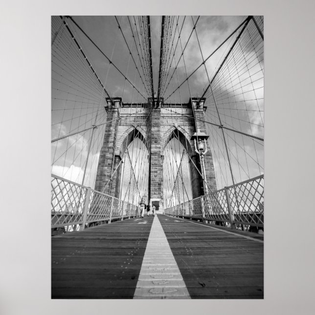 Poster Brooklyn Bridge Architectural noir et blanc (Devant)