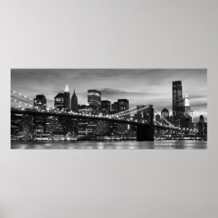 Poster Brooklyn Bridge et Manhattan Skyline au NYC de nui