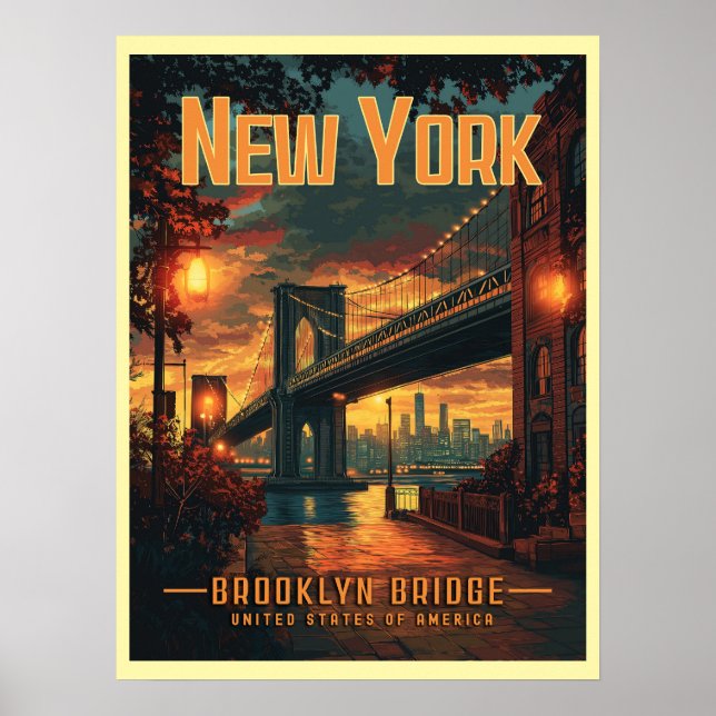 Poster Brooklyn Bridge Sunrise - Un Voyage Étonnant (Devant)