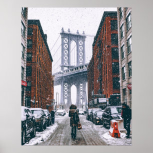 Poster Brooklyn Bridget, New York en Neige