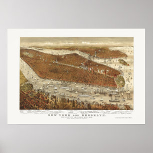 Poster Brooklyn, carte panoramique de NY - 1877