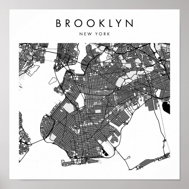 Poster Brooklyn New York Minimal Modern Street Map (Devant)