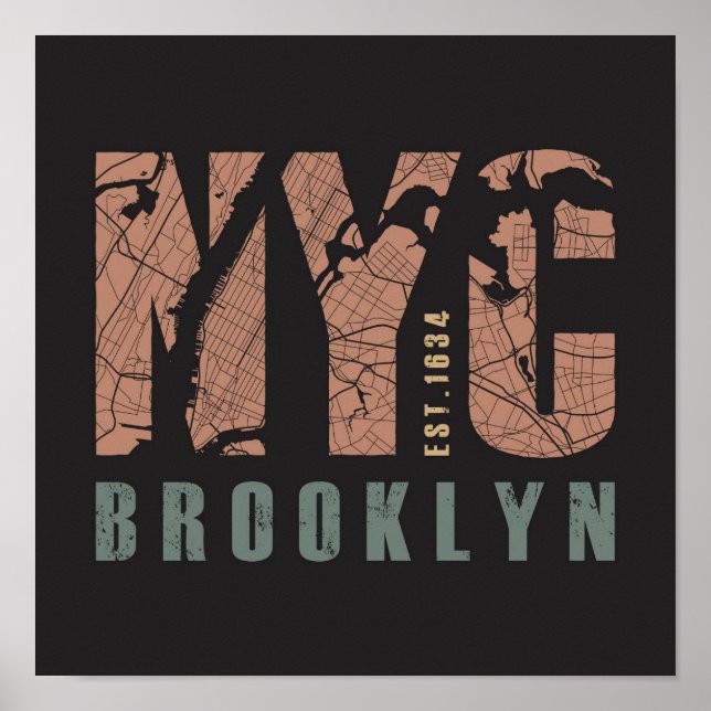Poster Brooklyn, New York | Plan de ville (Devant)