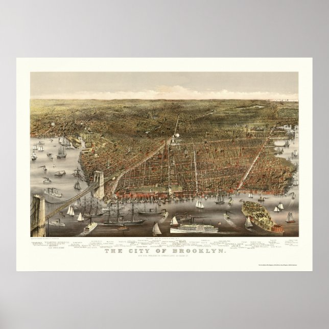 Poster Brooklyn, NY Carte panoramique - 1879 (Devant)