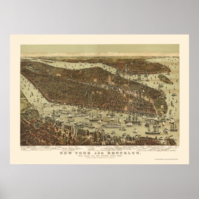 Poster Brooklyn, NY Carte panoramique - 1892 (Devant)