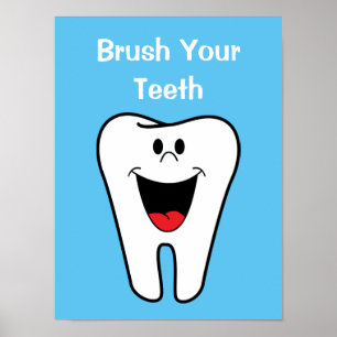 Poster Brosse tes dents enfants Cartoon Dentist Office