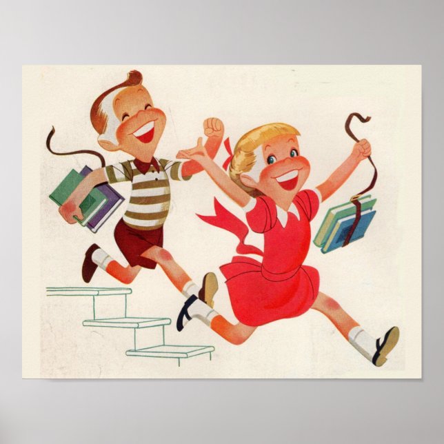 Poster brother and sister on theiway to school (Devant)