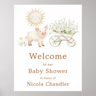 Poster Brouette de Cochon Mignon Présentation de Bébé Bie