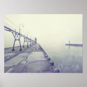Poster Brouillard rétro couvert Phare de South Haven Mich