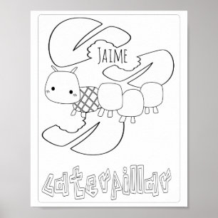 Poster Brouilles de coloriage mignon Nom de la chenille