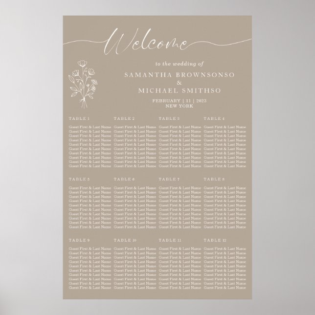 Poster Brown Beige Botanical Floral Welcome Wedding (Devant)