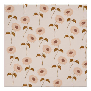 Poster Brown Beige Retro Y2K Hippie Motif de tournesol