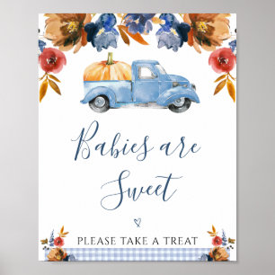 Poster Brown Blue Floral Petit Citrouille Baby shower de 