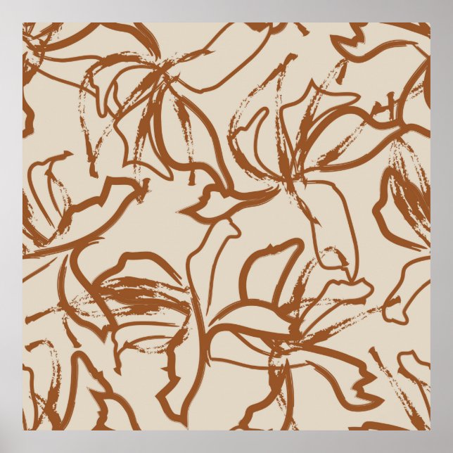 Poster Brown brosse florale brokies sans couture motif ba (Devant)