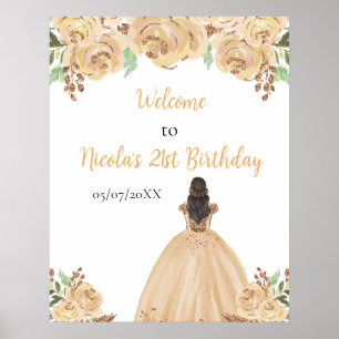 Poster Brown Cheveux Princess Peach Floral Anniversaire B