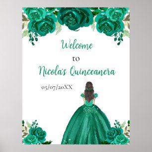 Poster Brown Cheveux Princesse Green Quinceanera Bienvenu