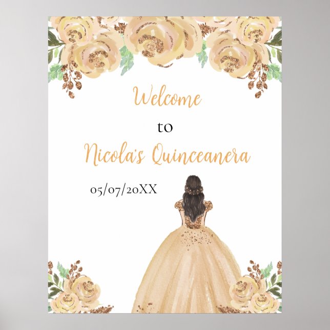 Poster Brown Cheveux Princesse Peach Quinceanera Bienvenu (Devant)