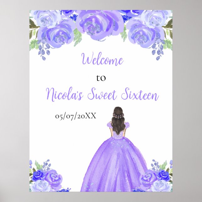 Poster Brown Hair Princess Purple Sweet Sixteen Welcome (Devant)