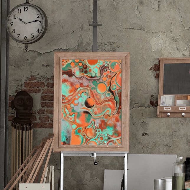 Poster Brown, Turquoise, Art Libre De Marbre Orange (Créateur téléchargé)