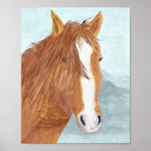 Poster Brown Wild Horse Blue Mountain Lake - acrylique.