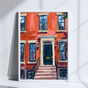 Poster Brownstones de Boston Massachusetts Art Aquarelle