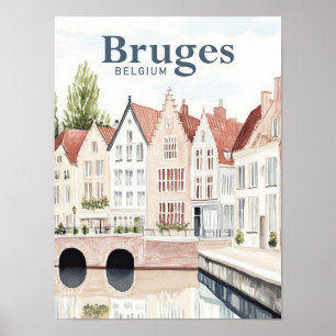 Poster Bruges Belgique Aquarelle Peinture Voyage