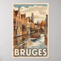 Bruges Belgique Illustration Voyage Art Vintage