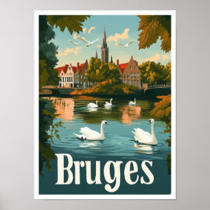 Poster Bruges Belgique Vintage voyage d'art Illustration