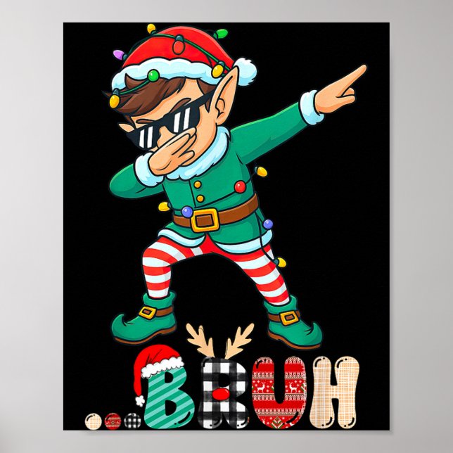 Poster Bruh Dabbing Elf Funny Kids Boys Mens Christmas Ma (Devant)