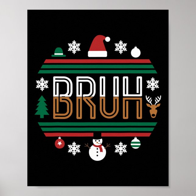 Poster Bruh Funny Noël Rouge Plaid Ados Garçons Enfants X (Devant)