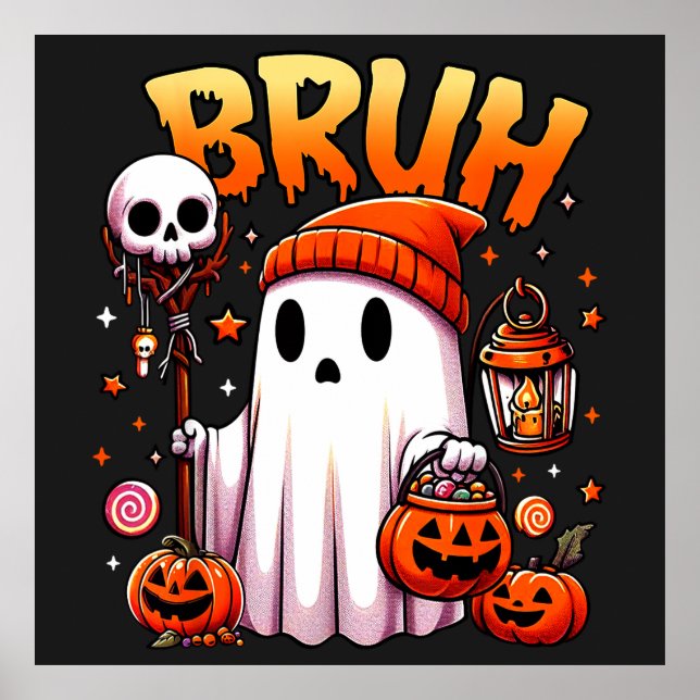 Poster Bruh Ghost Halloween mignon Ghost Tricot Ou Traite (Devant)
