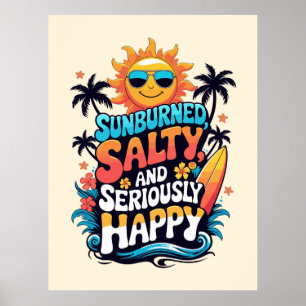 Poster Brûlé Salé et Heureux – Vibes Rétro de Plage