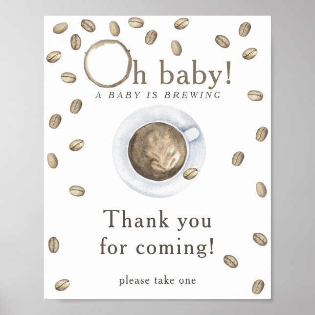 Poster Brûler du Merci de baby shower de café pour venir (Devant)