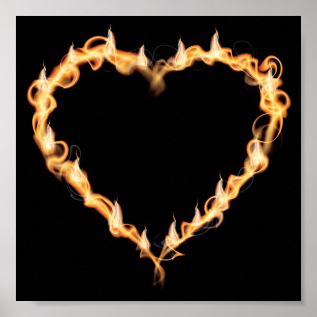 Poster Brûler le coeur du feu Noir foncé Love Graphics (Devant)
