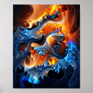 Poster Brûler le feu et la spirale glaciaire art fractal