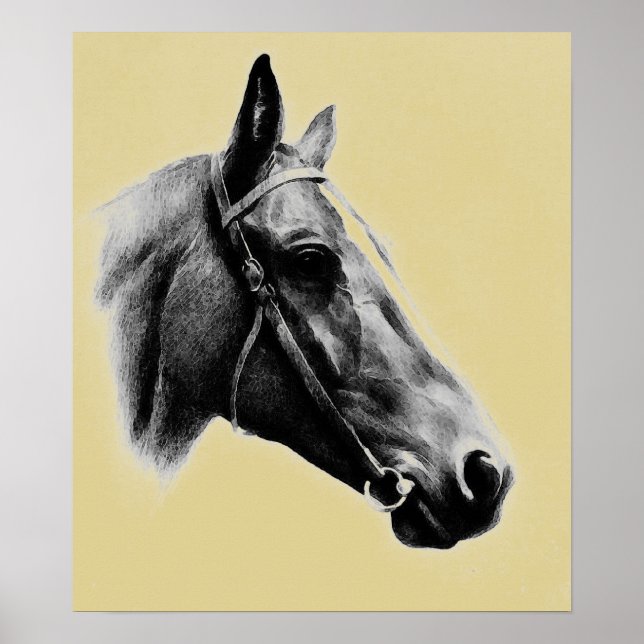 Poster brun Cheval Jaune Tête Dessin Oeuvre (Devant)